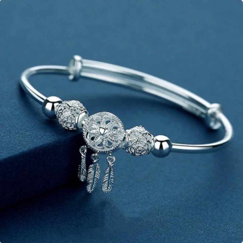 🍏50% OFF/3+...Silver Plated Dreamcatcher Adj’ble Bangle